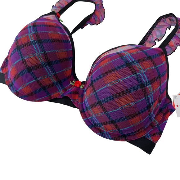 Parade Women Silky Mesh Plaid Push-Up Bra SZ L Flutter T-Shirt Straps - Picture 8 of 8